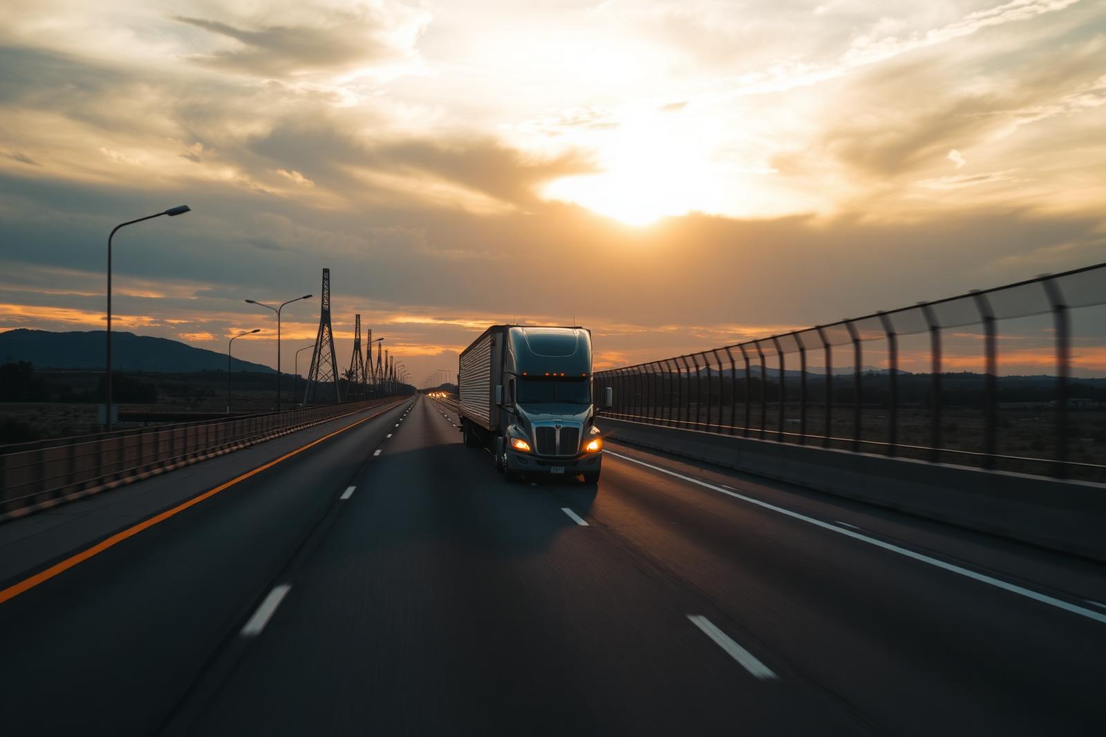 Truck crossing the US–Mexico border at dusk